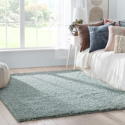 Well Woven Elle Basics Emerson Plain Textured Seafoam Green Shag Area Rug -  ELL-26-3