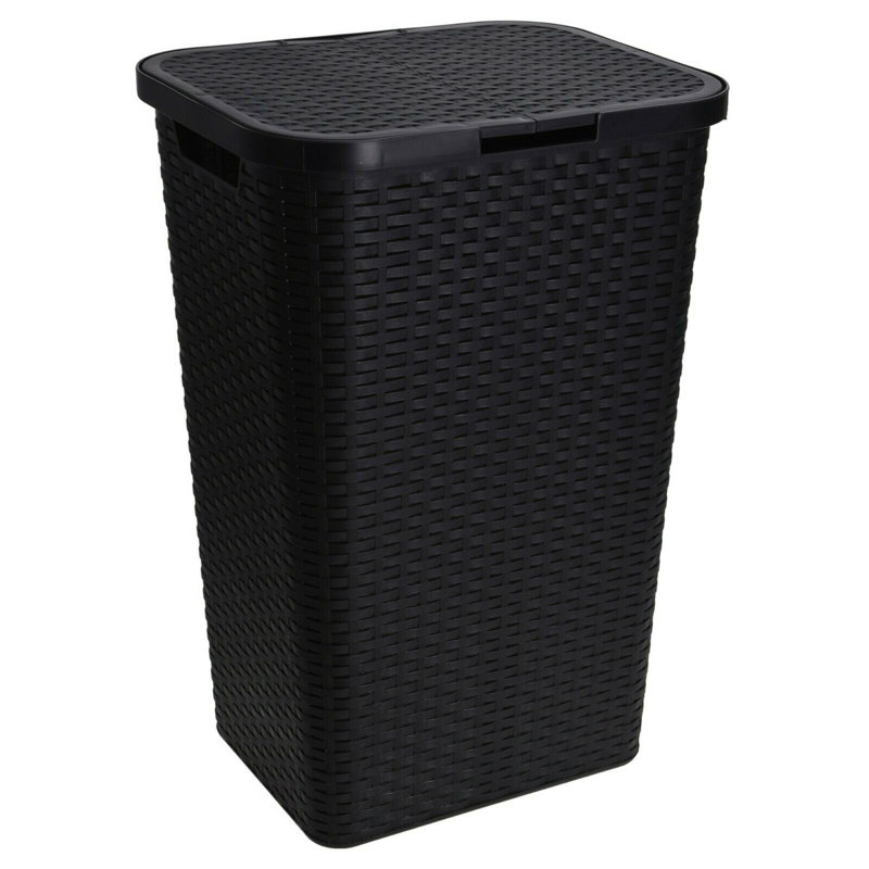 Plastic Laundry Hamper with Handles, Black