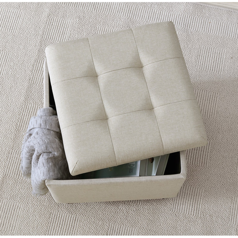Upholstered Ottoman, Beige Linen Blend