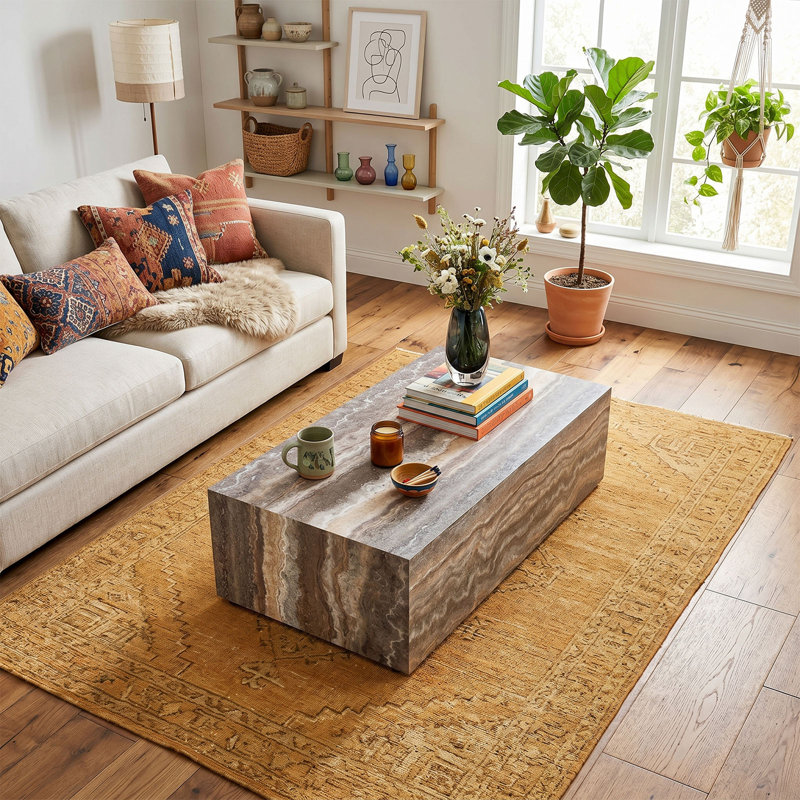 Modern Minimalist Rectangular Marble Patterned Coffee Table