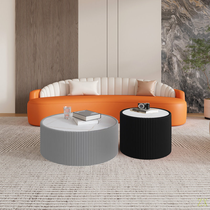 Table basse moderne en cuir avec plateau en marbre pour meubles de salon, Tanné