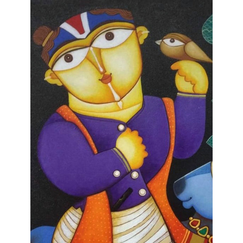 Lord Krishna avec vache | Acrylique sur toile | Par Arvind Mahajan