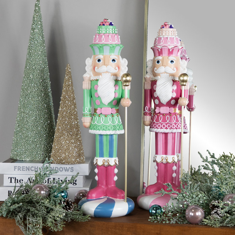 Pastel Candy Nutcracker King Christmas Figure, 21.75" H x 6.5" W x 6.5" D, Green
