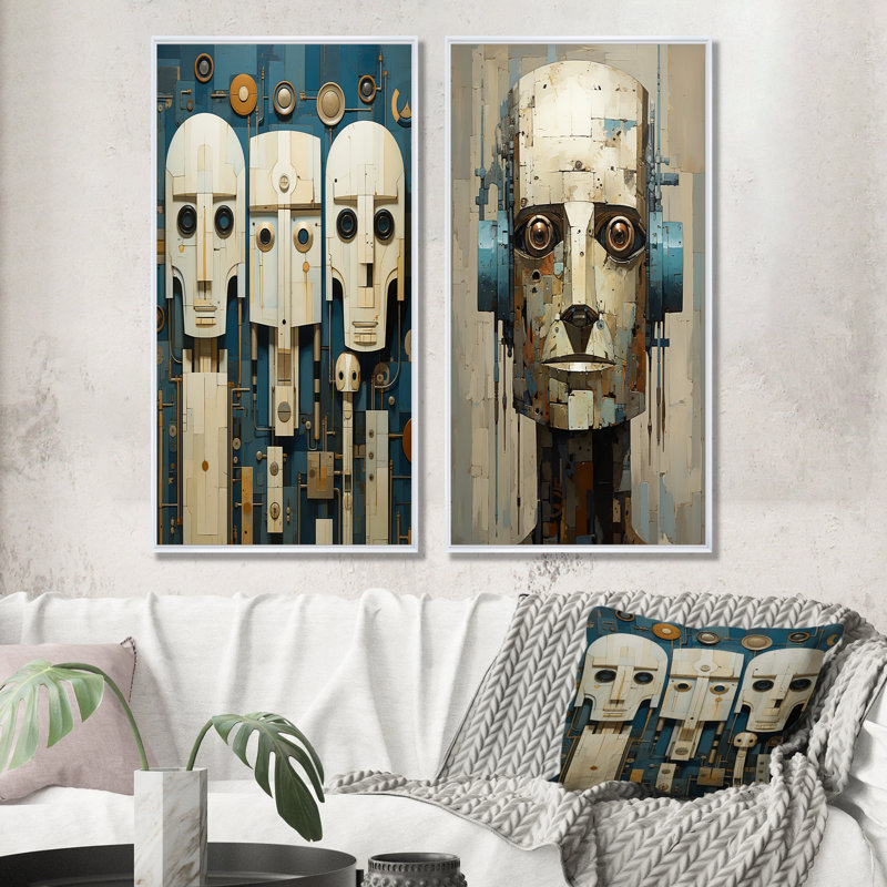 L'art de la robotique - ensemble de 2 reproductions d'art mural robot, Cadre flottant blanc, H 28 po x l 25 po