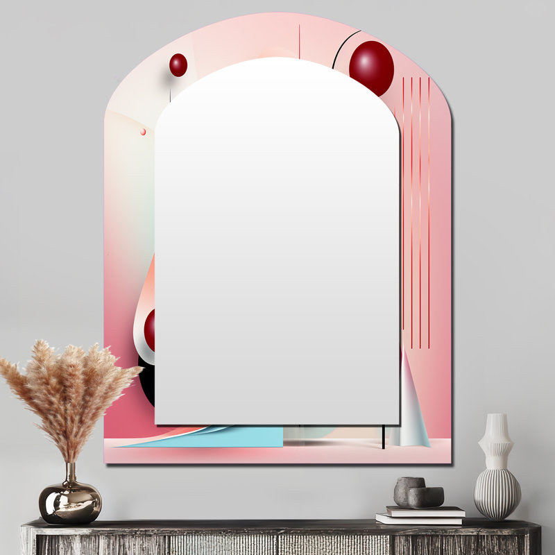 Happy Flowers of Rhythm In Pink And Blue II - Geometric Asymmetrical Wall Mirror, Pink Arch Decorative Mirror, Printed Metal Art
