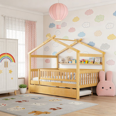 Full Size Wooden House Bed With Trundle