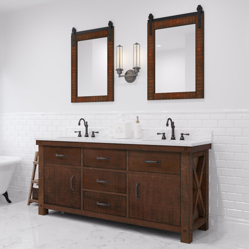 Aberdeen 72" Bath Vanity with Mirror, Carrara White, Rustic Sierra