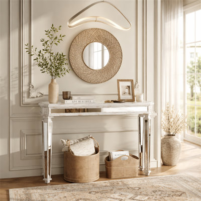 Miroir console rétro en grain de bois