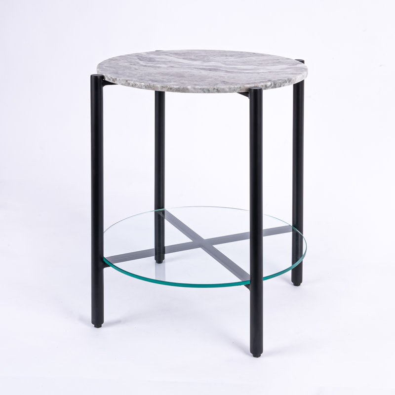 Table de bout avec rangement en marbre et verre Ansted, Sangrey, Noir