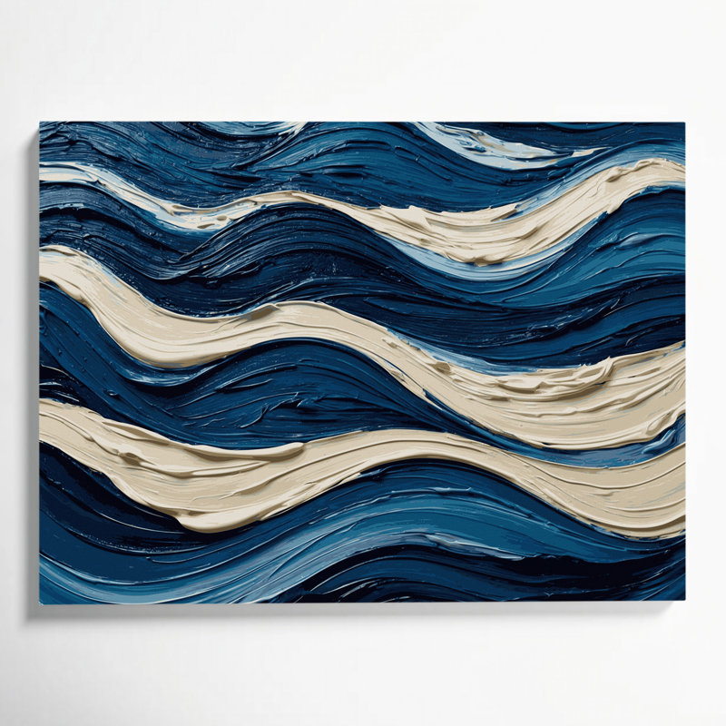 Toile horizontale rayée bleu nuit bleu crème, H 20 po x l 30 po
