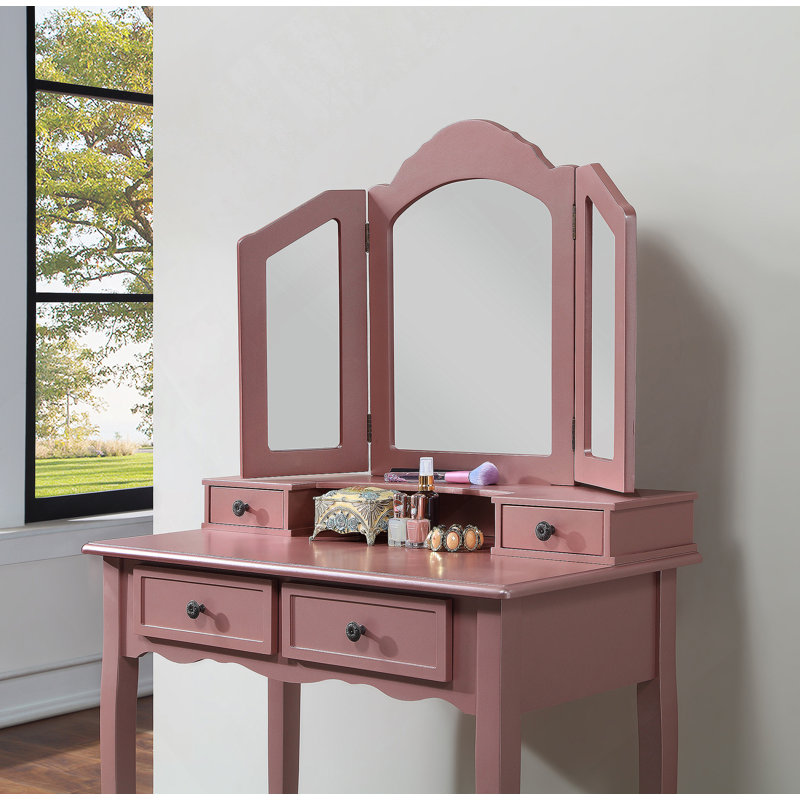 Sanlo Wooden Vanity Make Up Table And Stool Set, Rose Gold