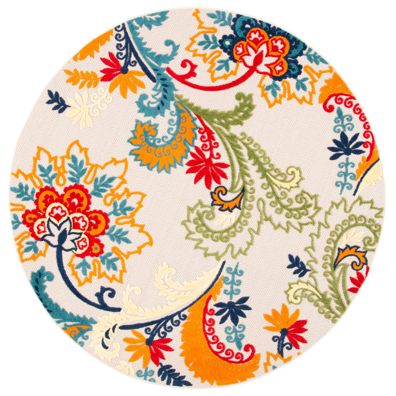 Purcellville Performance Floral Indoor/Outdoor Area Rug, Round 5'3"