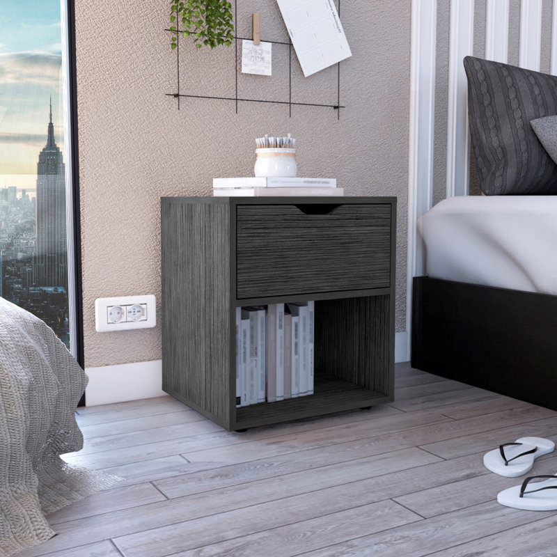 19.7-Inch High Nightstand End Table With Open Shelf