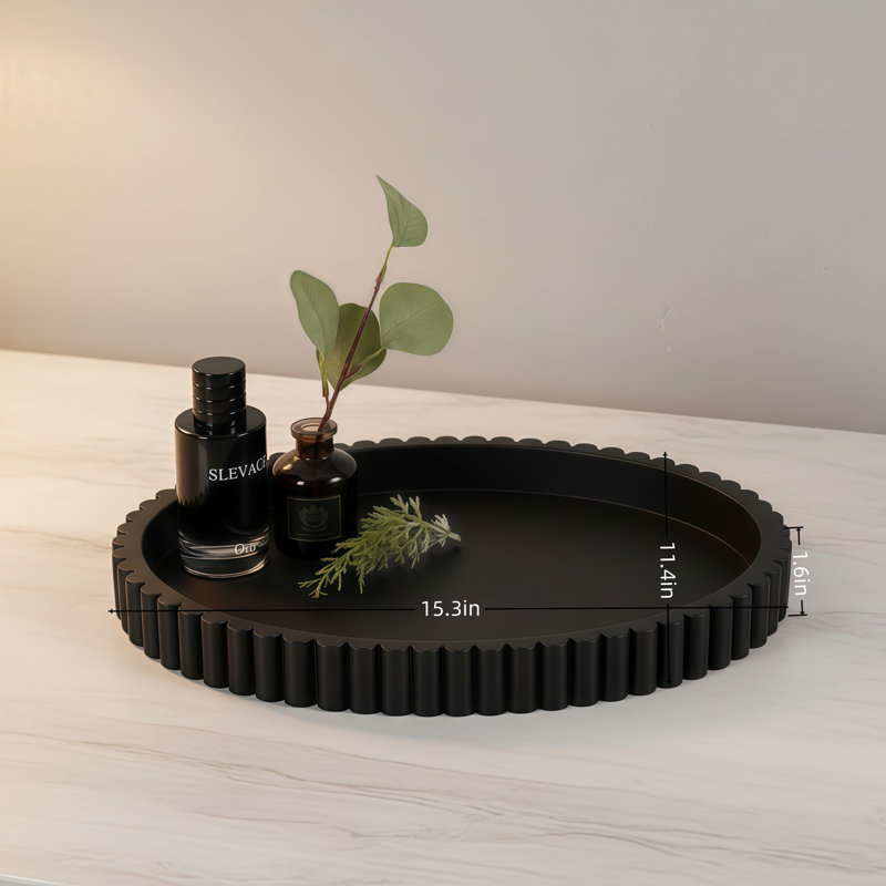 Black Oval Concrete Tray – Coffee Table Decoration, Centerpiece.