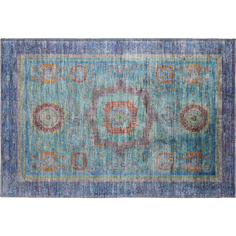 Premium Machine Washable Mayfield AMF2159 global Rug, Rectangle 1'8" x 2'6", Teal