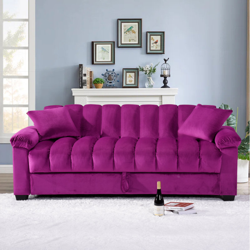 Canapé-lit double en velours avec rangement Biscuit, Violet, H 33,75 po x l 82,7 po x P 35,25 po