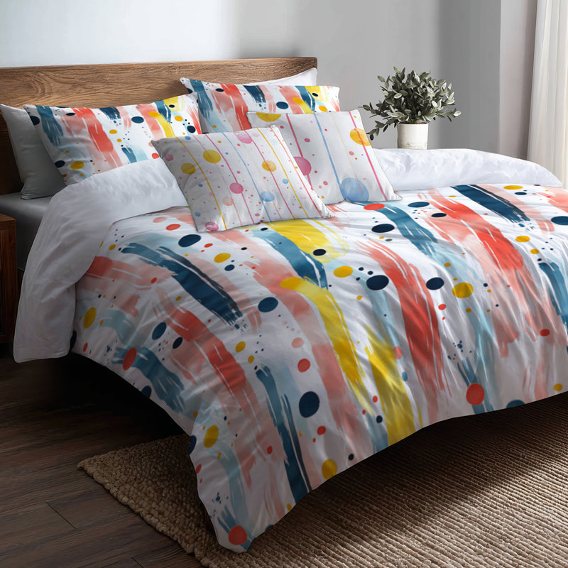 Ensemble de housse de couette pour enfants abstrait 3 pièces - Ensemble de housse de couette et de coussins Linear