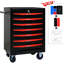 Armoire à outils à roulettes - 7 tiroirs, avec 7 glissières de rangement robustes, noires et rouges, portatives
