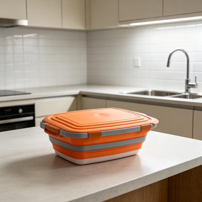 Bac de préparation pour barbecue pliable avec couvercle, bassine pliante avec planche à découper pour le camping/caravaning/cuisine - Préparation des repas, préparation du barbecue et lavage des légumes