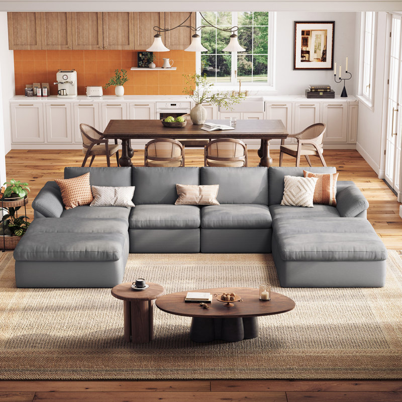 Mariyan Boneless Nathasa Modern U-Shaped Sectional With Deep Seats, Corduroy Upholstery Modular Sofa And No Assembly