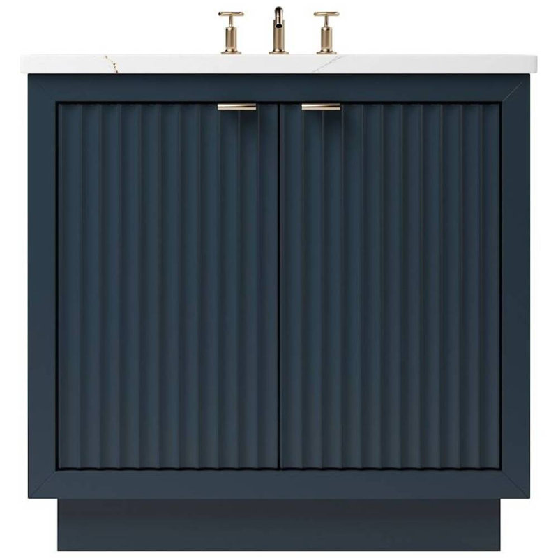 Meuble-lavabo simple Lecrieu, Bleu La Haye, Or rose, 36"