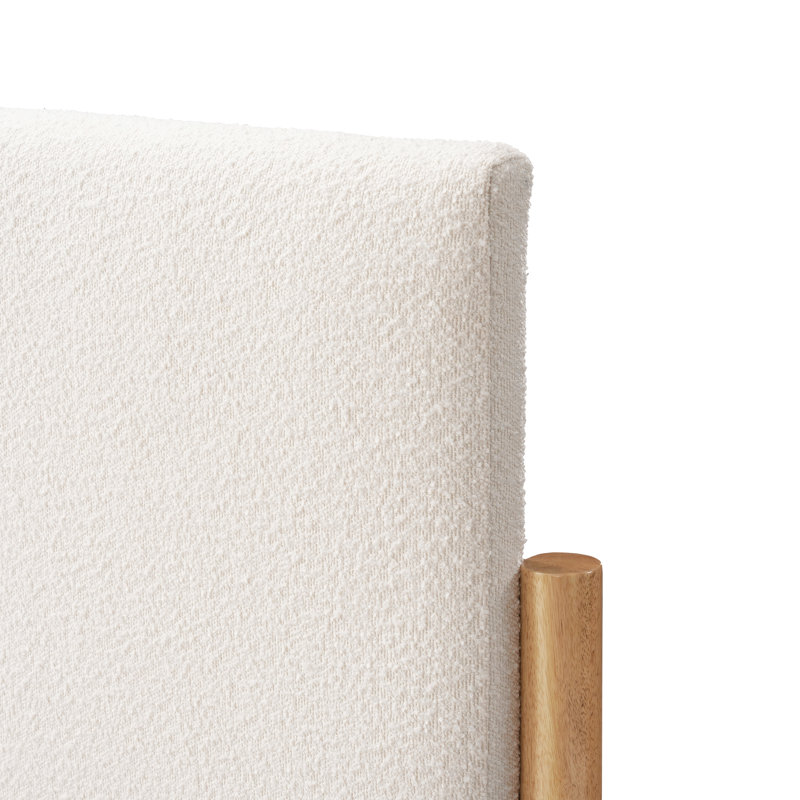 Structure de lit en bois massif Ardin avec tête de lit tapissier crème, Naturel, Grand lit