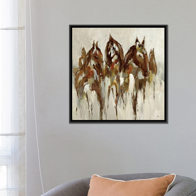 «Équestre», reproduction sur toile, H 18 po x l 18 po x P 1,5 po, Toile avec cadre noir, Pas de tapis