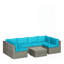 Ensemble de patio 7 pièces en osier gris avec coussins amovibles bleu clair et table basse en verre pour l'extérieur, la piscine et la cour
