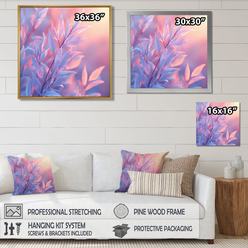 Manor, coucher de soleil, feuilles de saule I - feuilles, décoration murale, H 36 po x l 36 po, Doré