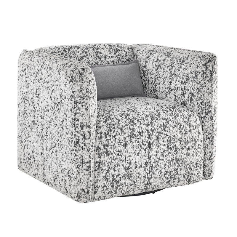 Gray Swivel Chair For Living Room - Modern Design With High Foam Padding & Plywood Structure, 360-Degree Rotation, Attached Back, Seat And Lumbar Cushions, 300Lbs Capacity Base, Weight Bearing, No