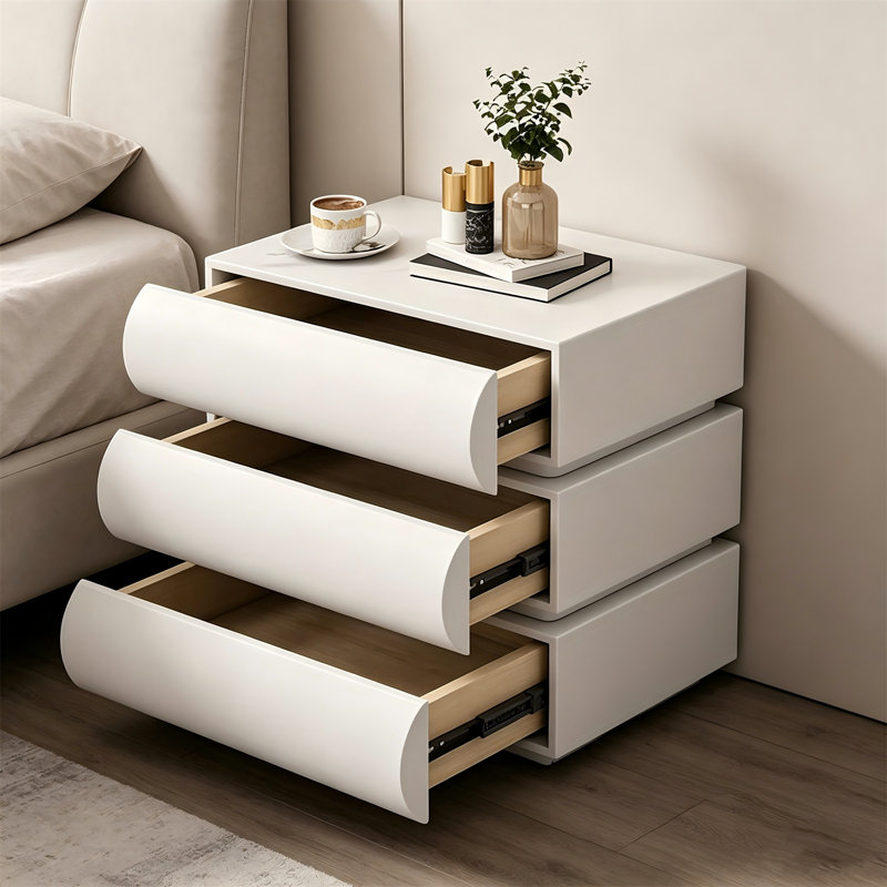 Ensemble de 2 tables de chevet minimalistes - 3 tables de chevet en microfibre et cuir pour la chambre à coucher, blanc
