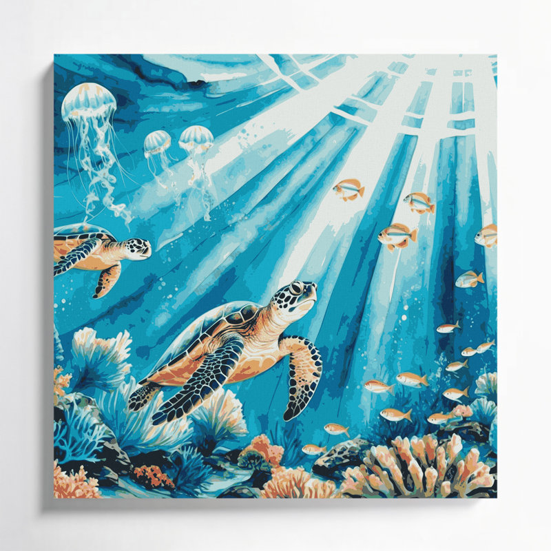 Coastal Marina Life Blue Canvas Wall Art, 32" H x 32" W