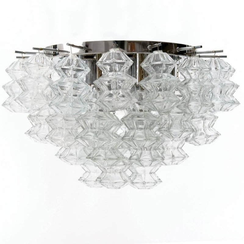 Lustre à 12 lumières Venetian, Transparent, Nickel poli, 55 po de diamètre x 16 po de hauteur