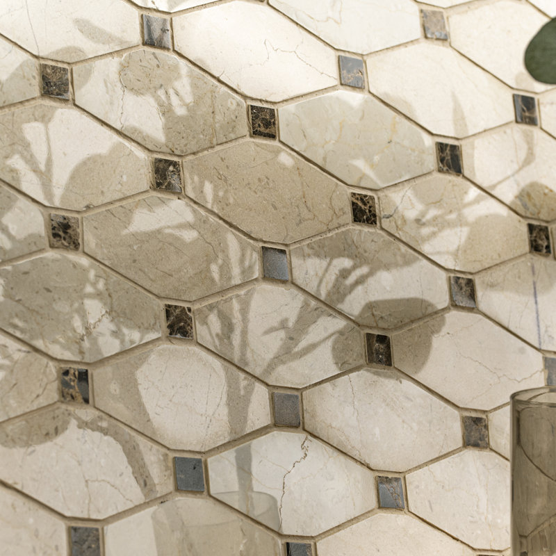 Crema Marfil Octagon 12 in. x 13 in. Polished Marble Mosaic Floor and Wall Tile