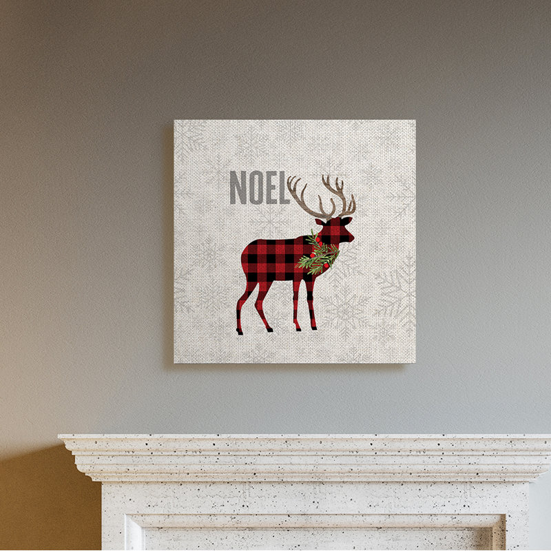 Noel phrase flocons de neige renne patchwork de Noël, Toile tendue, H 24 po x l 24 po