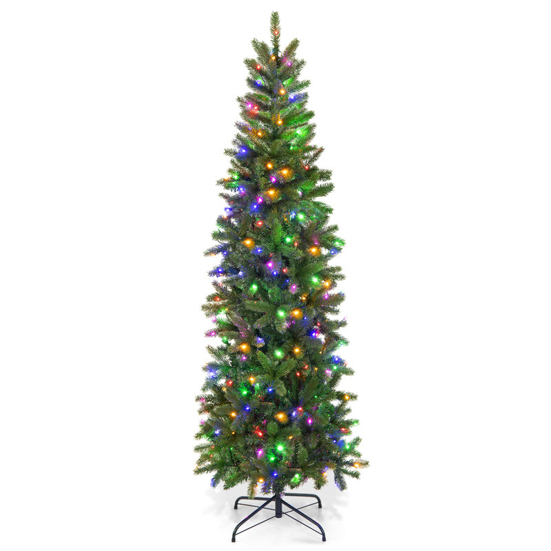 6'/7.5' H Slender Green Realistic Artificial Spruce Christmas Tree w/ LED Lights, 6' H