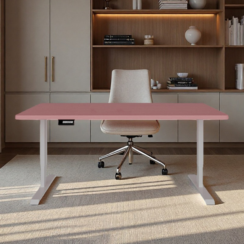 Pink height-adjustable study desk solid wood, 47.24" H x 47.24" W x 23.62" D