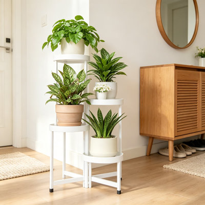 Support à plantes pliant à 4 niveaux pour l'intérieur et l'extérieur avec plateaux en plastique imperméables, étagère à fleurs à niveaux, support en métal robuste pour patio, porche, salon, balcon de jardin