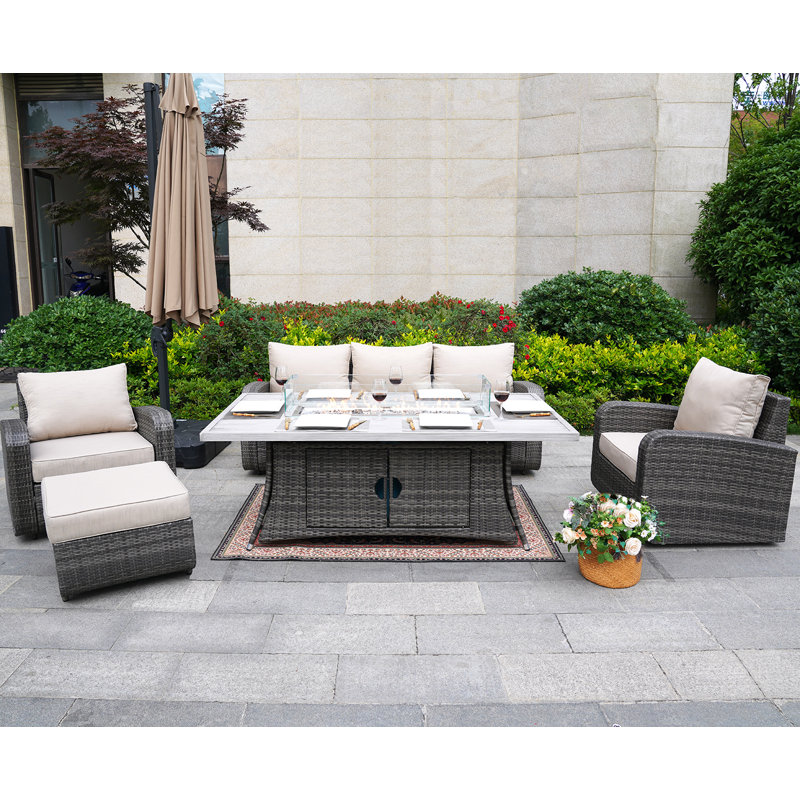 Wicker 6 - Person Patio Conversation Set with Cushions, Gray
