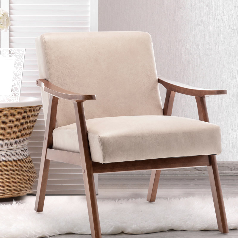 Fauteuil à oreilles à oreilles avec structure et siège robuste de style Mid-Century, Chameau clair