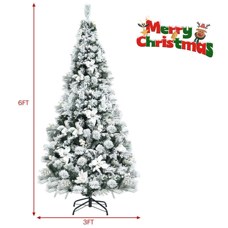 6ft White Snow Flocked Pine Christmas Tree with Faux Foliage