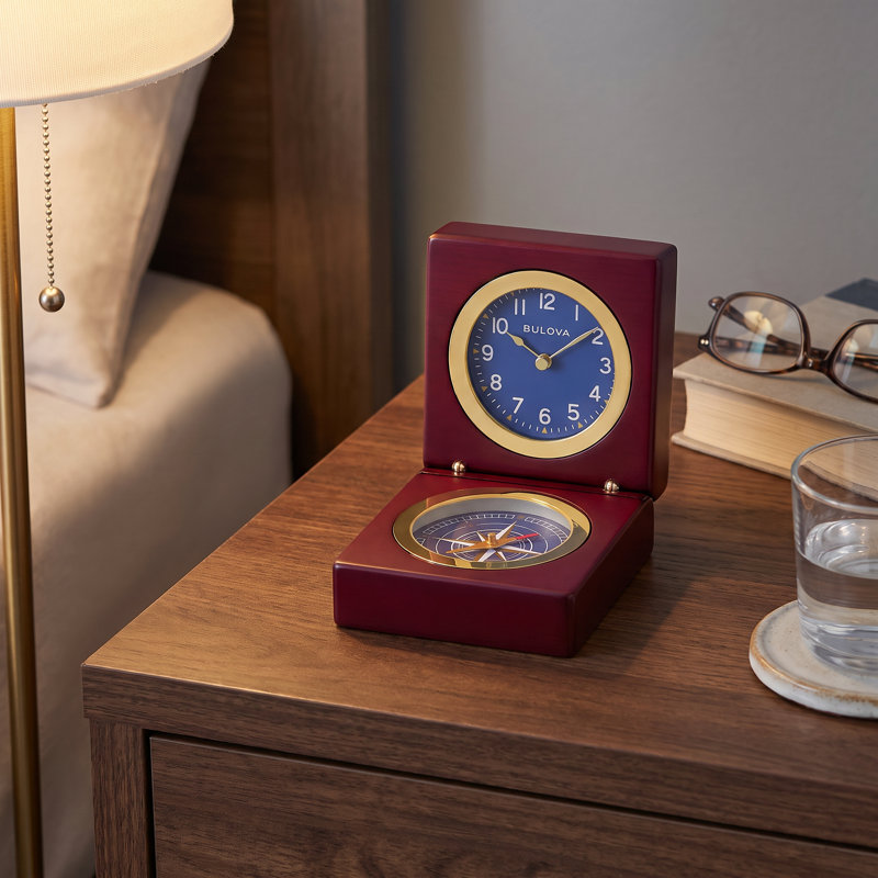 Bulova Pursuit Wood Clock and Compass, B1736