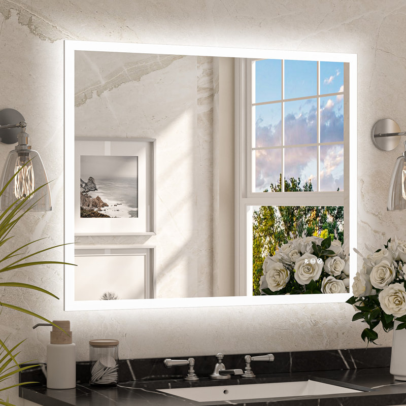 Front & Back LED Sensor Bathroom Vanity Mirror With Human Body Induction Wall Mirror Dimmable Anti Fog, 32" × 40"