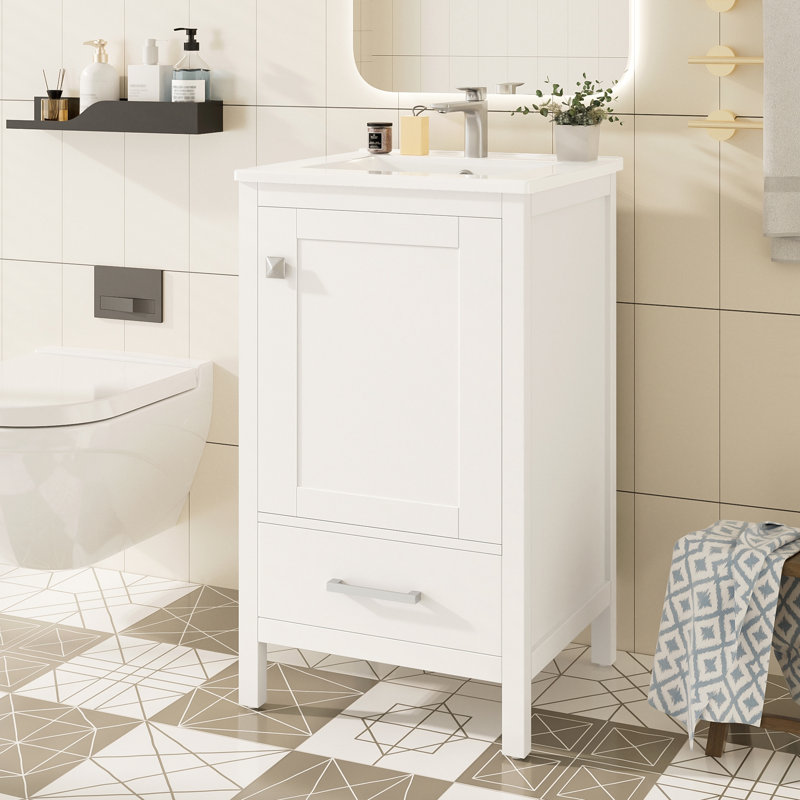 Meuble-lavabo moderne avec lavabo en céramique, Blanc