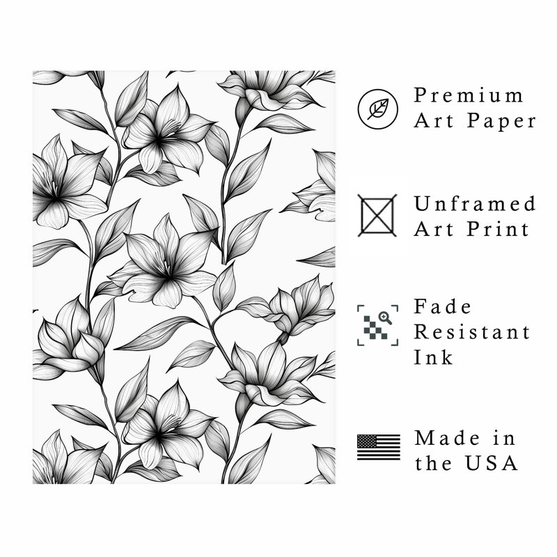 «Floral Floral Dreams», impression d'art moderne sans cadre noir et blanc, H 10 po x l 8 po
