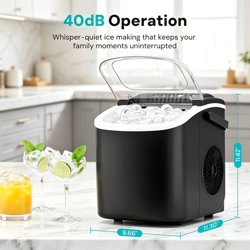 Machine à glaçons de comptoir, autonettoyante avec poignée, 9 glaçons prêts en 6 à 13 minutes, compacte et portable, idéale pour la maison, la cuisine, le bar et les fêtes, noire.