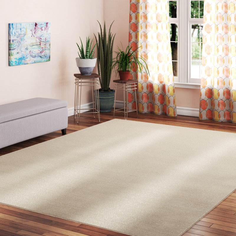 Tapis en coton tissé à la main Temme, Ivoire ivoire, Rectangle 7 pi 9 po x 10 pi 6 po