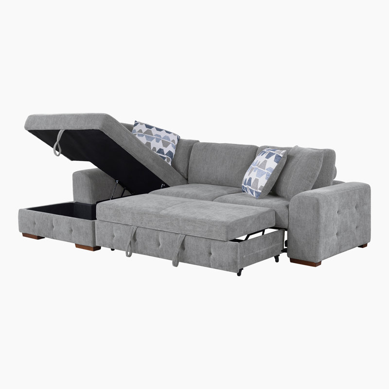 Odesser 115" W 2-Piece Chenille Sleeper Sectional, Left Hand Facing, Gray Chenille