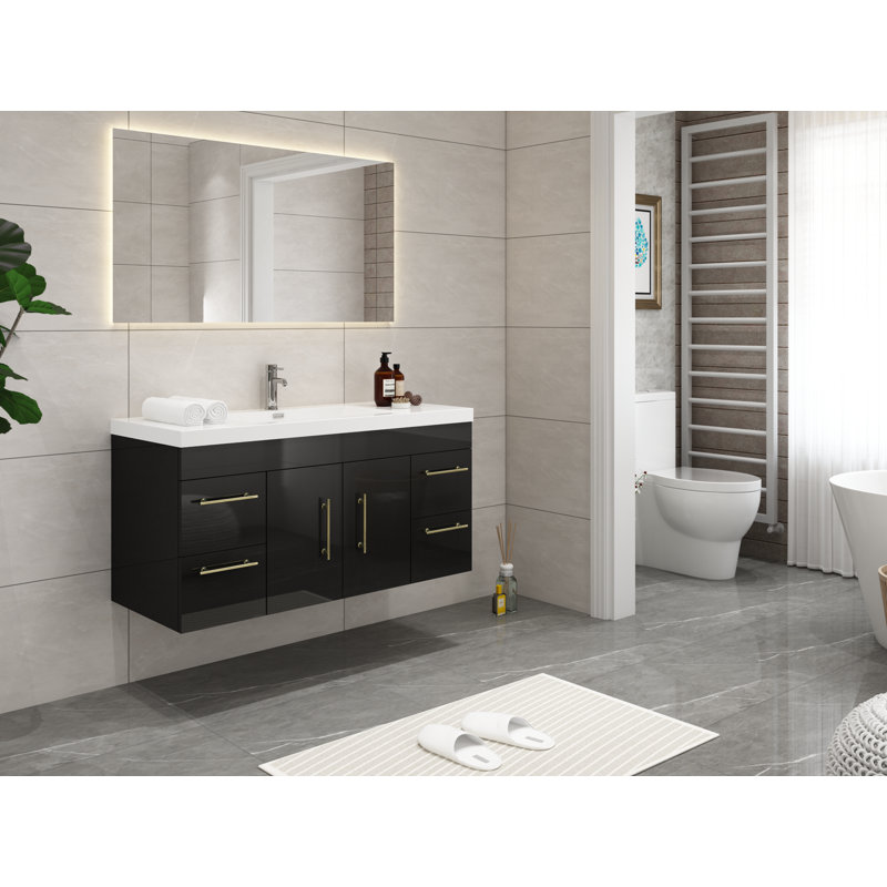 Romer 47.2'' Single Bathroom Vanity with Acrylic Top, Black, Gold