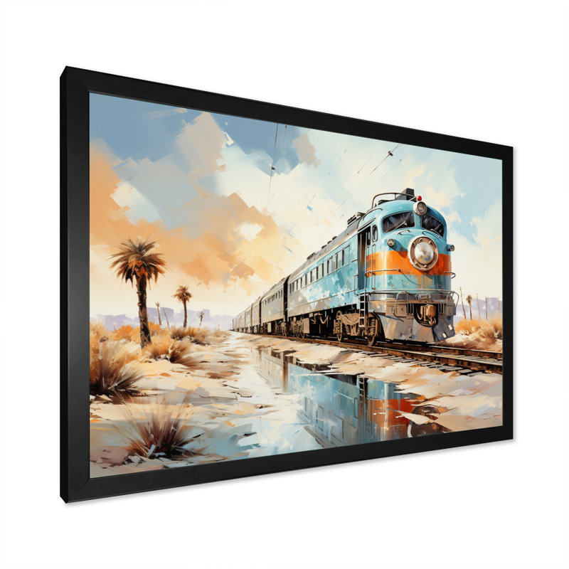 Blue Train Sublime Landscapes II - Transportation Wall Art Living Room, H 24 po x l 32 po x P 1 po, Cadre photo noir